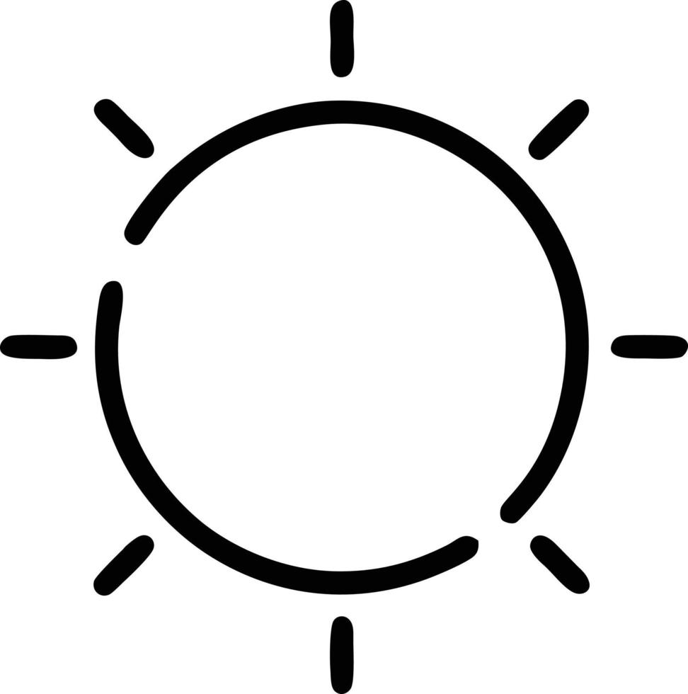 icono de sol en fondo blanco, ilustración del símbolo de icono de sol en negro sobre fondo blanco vector