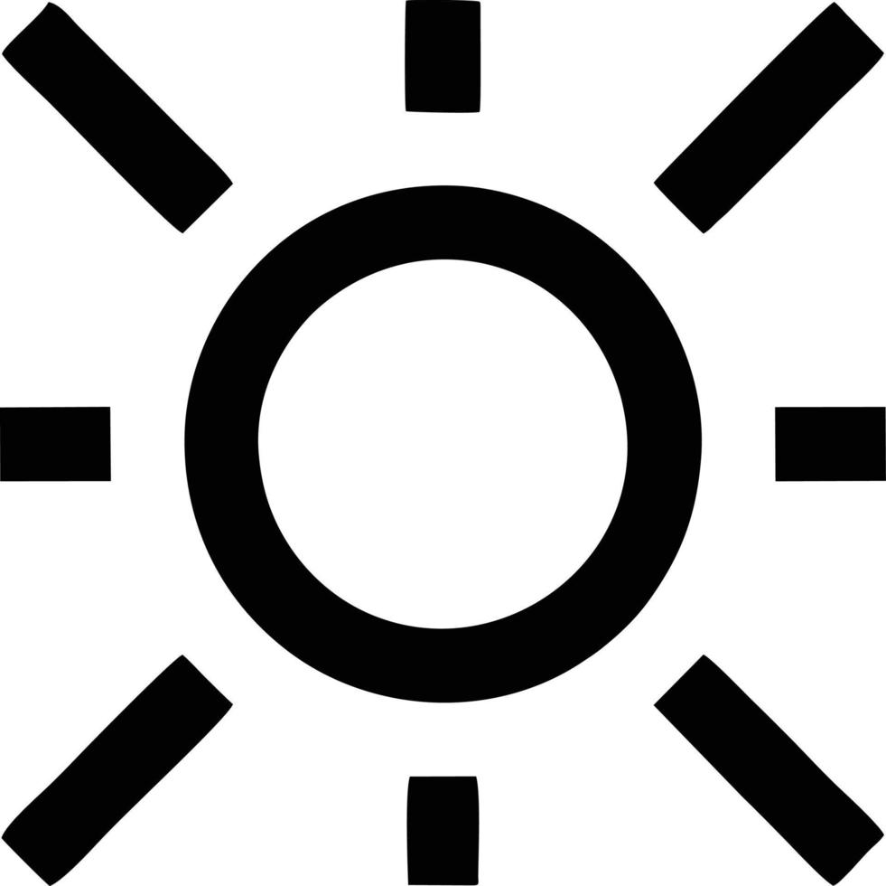 icono de sol en fondo blanco, ilustración del símbolo de icono de sol en negro sobre fondo blanco vector