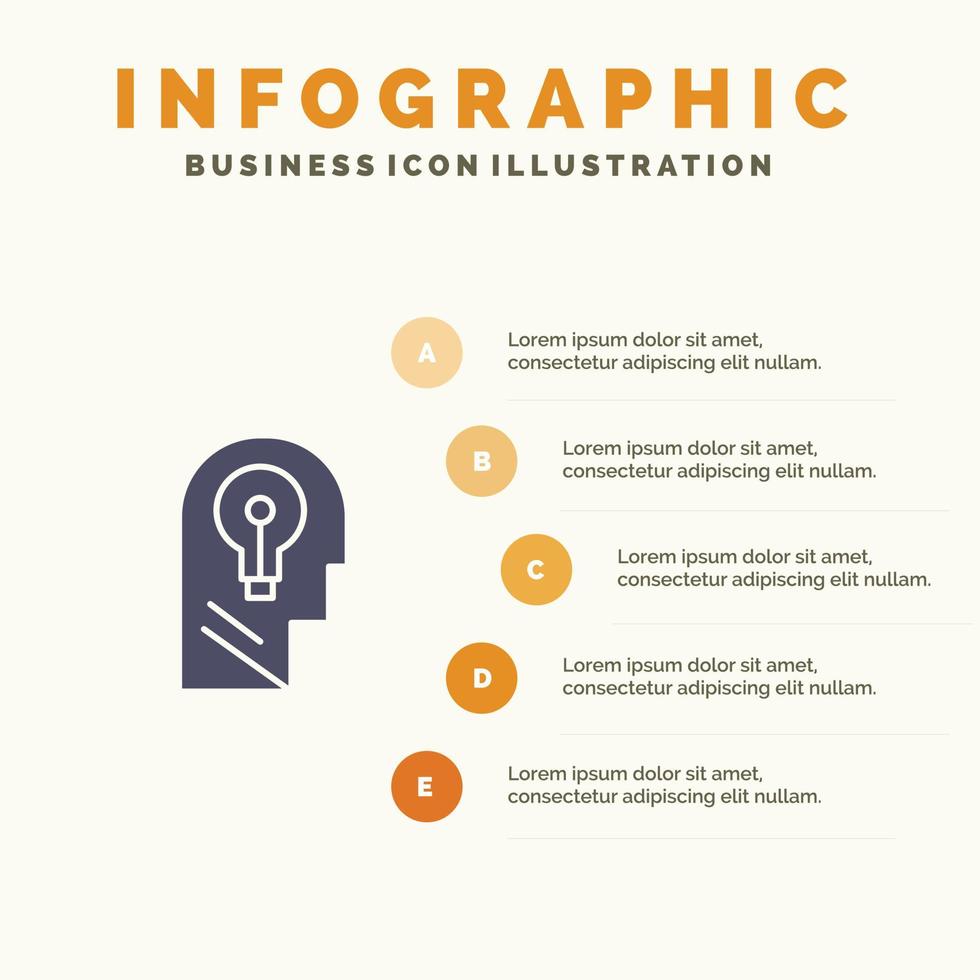 Business Head Idea Mind Think Solid Icon Infographics 5 Steps Presentation Background vector