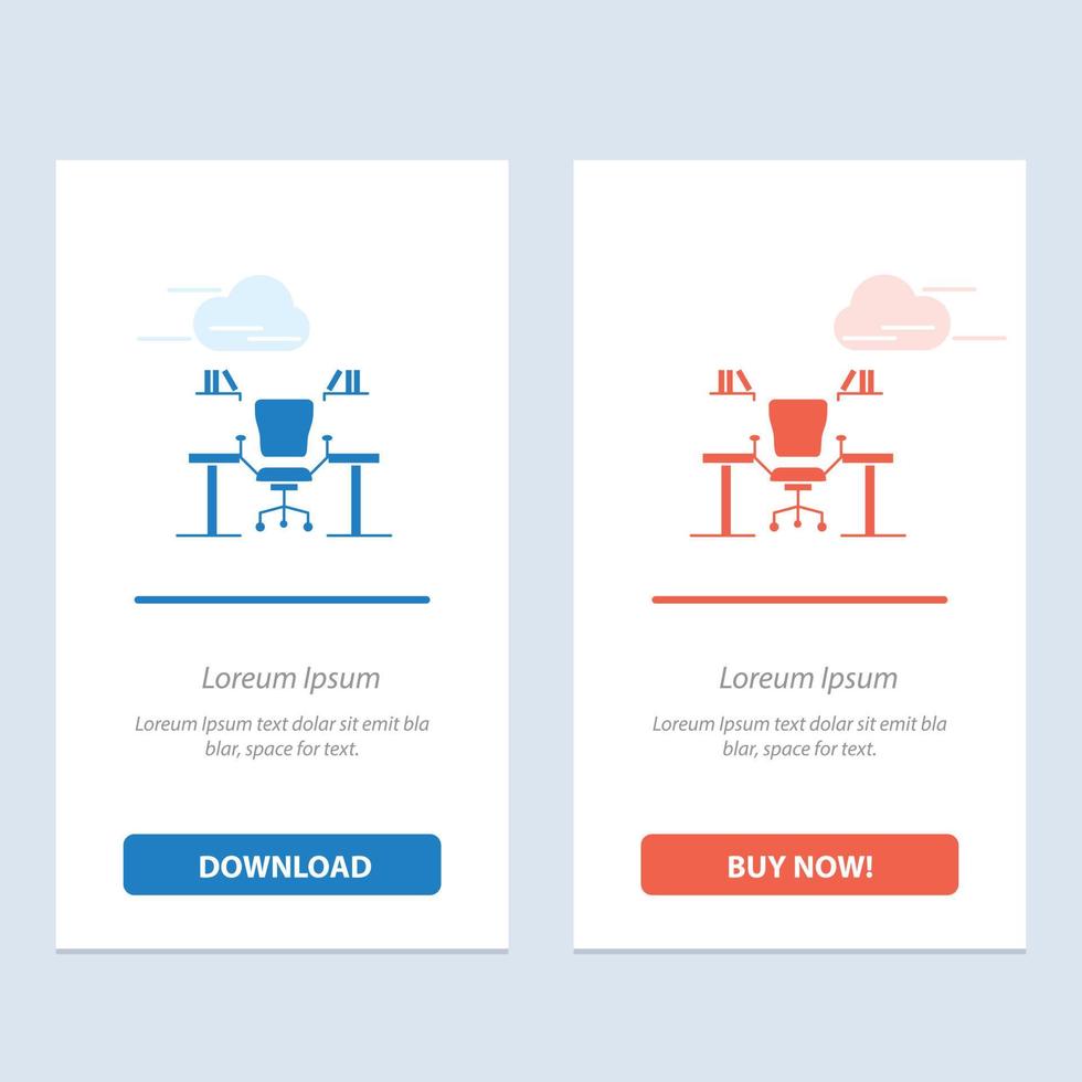Table Business Chair Computer Desk Office Workplace  Blue and Red Download and Buy Now web Widget Card Template vector