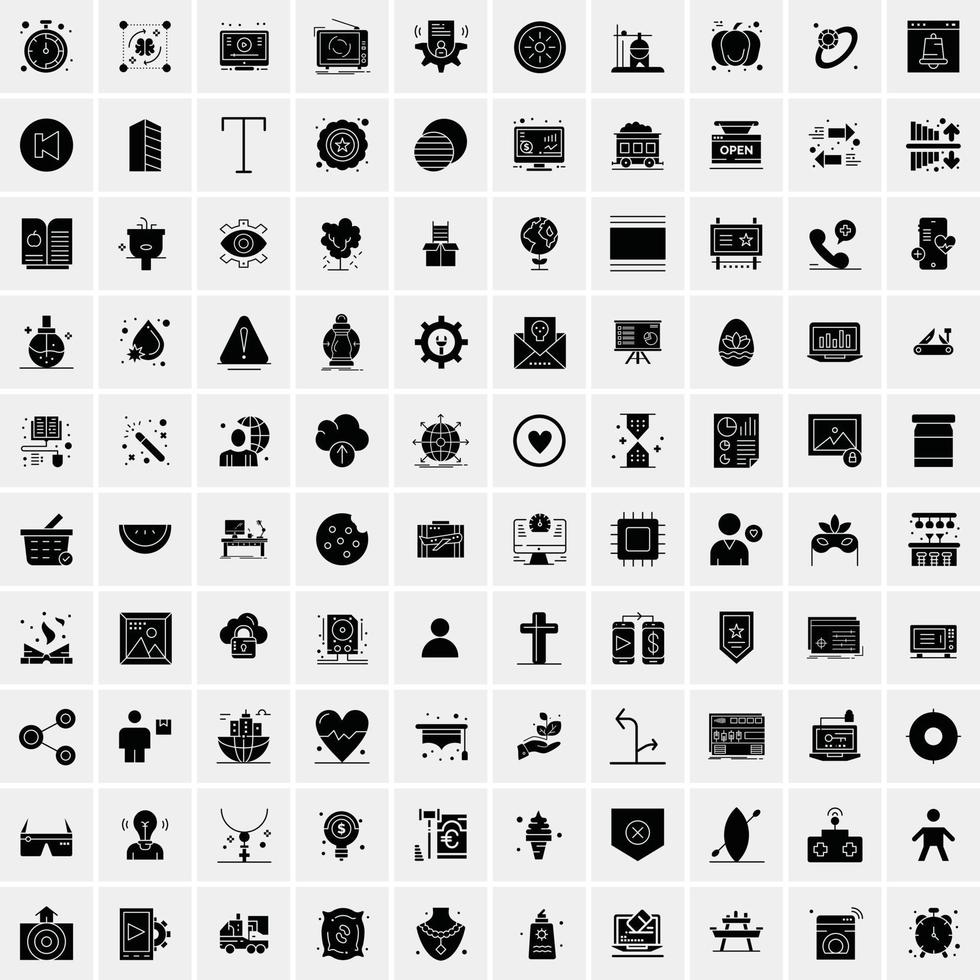 Set of 100 Business Solid Glyph icons vector