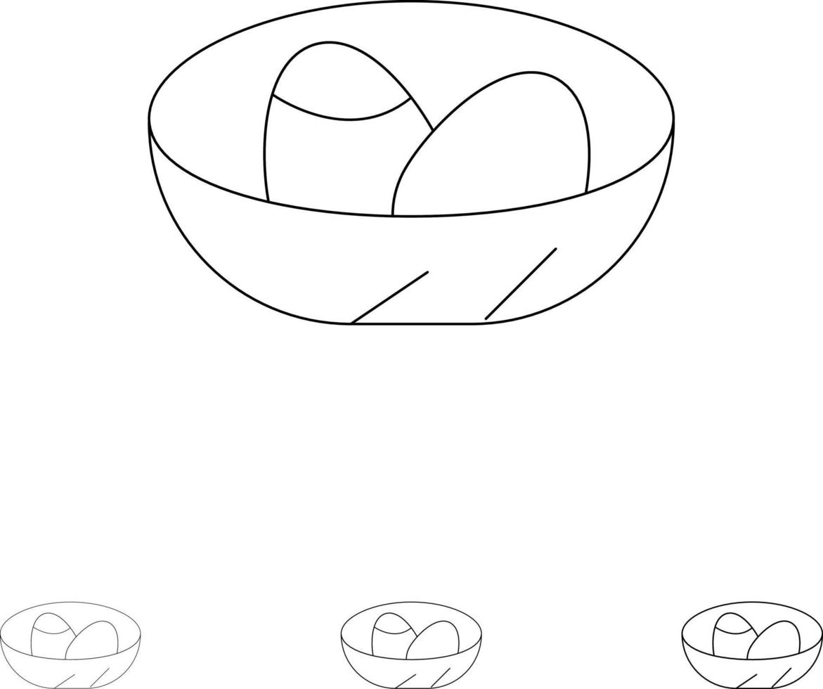 bowl celebración huevo de pascua nido audaz y delgada línea negra conjunto de iconos vector