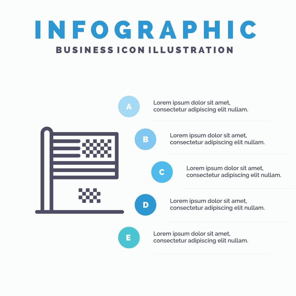 American Dream Collapse Decline Fall Flag Line icon with 5 steps presentation infographics Background vector