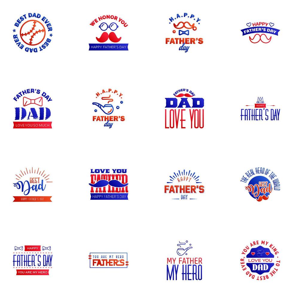 Happy fathers day greeting cards set 16 Blue and red Vector typography lettering Usable for banners print You are the best dad text design Editable Vector Design Elements