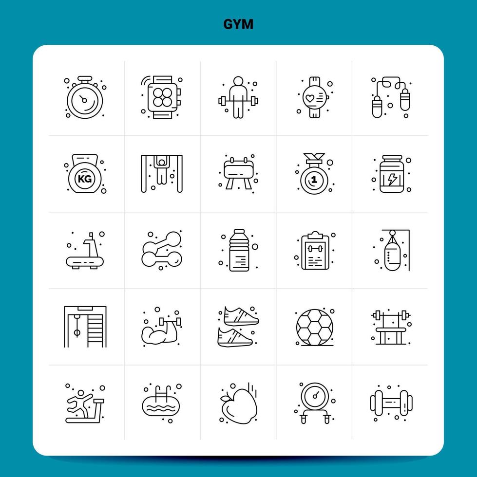 OutLine 25 Gym Icon set Vector Line Style Design Black Icons Set Linear pictogram pack Web and Mobile Business ideas design Vector Illustration
