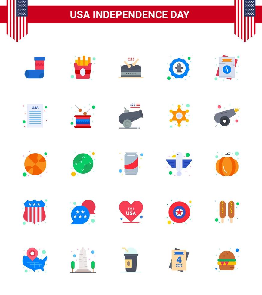 25 USA Flat Pack of Independence Day Signs and Symbols of love badge instrument eagle bird Editable USA Day Vector Design Elements