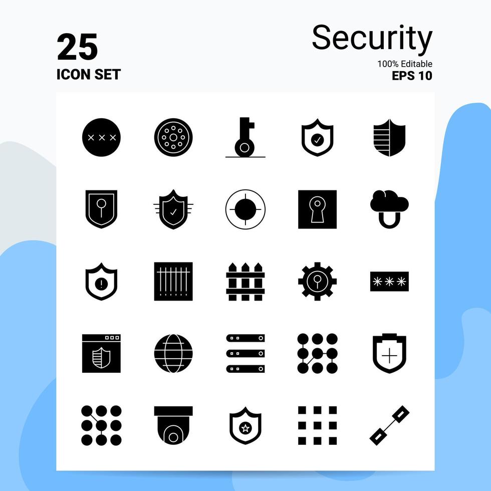 25 Security Icon Set 100 Editable EPS 10 Files Business Logo Concept Ideas Solid Glyph icon design vector