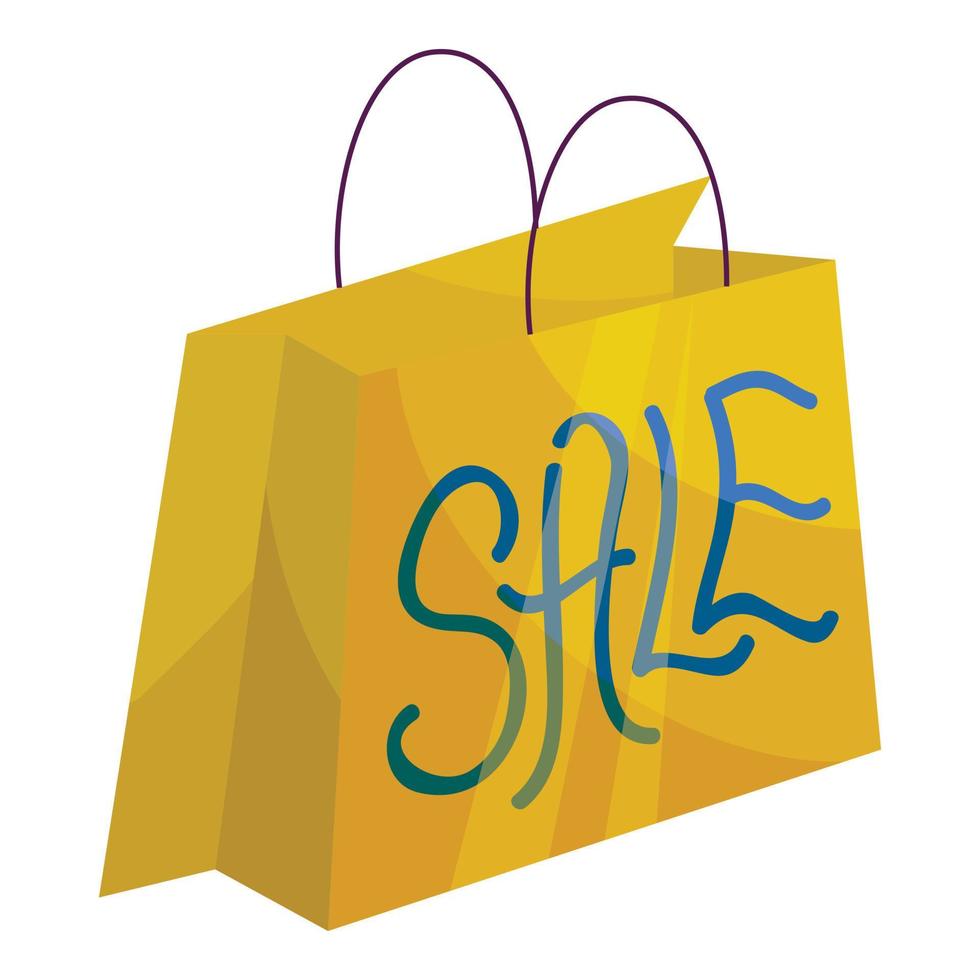 Sale paper shopping bag icon, cartoon style vector