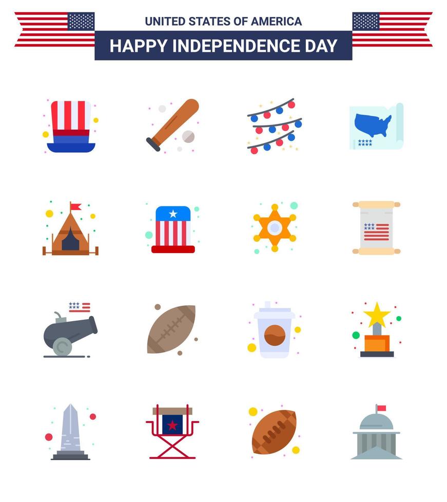 16 Flat Signs for USA Independence Day camping usa usa united map Editable USA Day Vector Design Elements