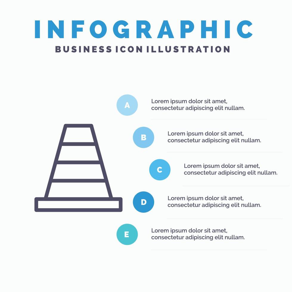 Cone Construction Tool Line icon with 5 steps presentation infographics Background vector