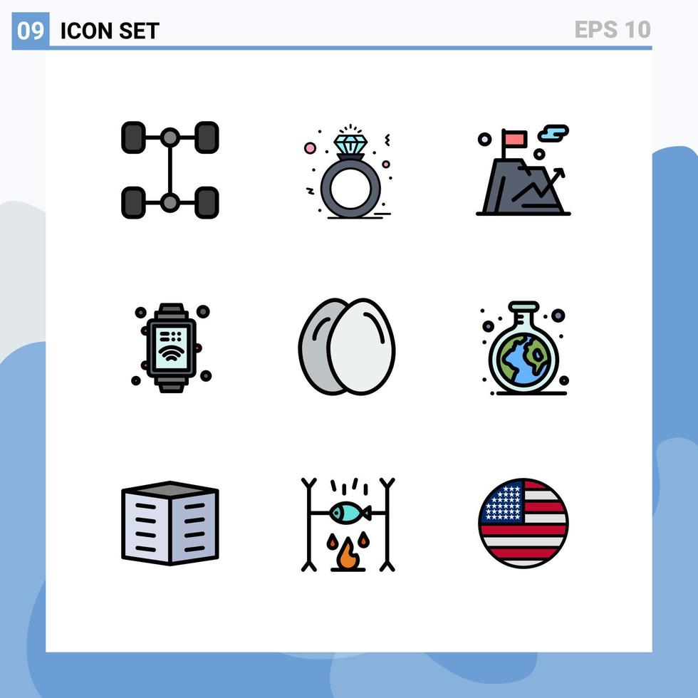 Stock Vector Icon Pack of 9 Line Signs and Symbols for green life goal egg internet of things Editable Vector Design Elements