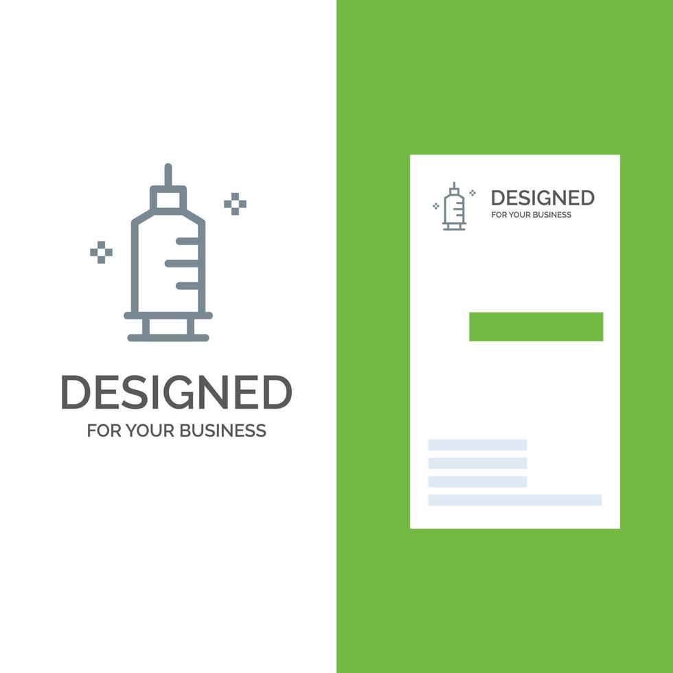 química medicina farmacia jeringa diseño de logotipo gris y plantilla de tarjeta de visita vector