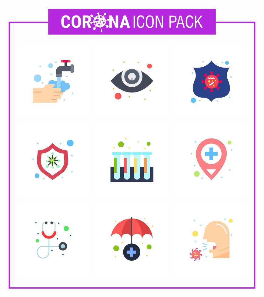 Novel Coronavirus 2019nCoV 9 Flat Color icon pack experiment desease protection virus bacteria viral coronavirus 2019nov disease Vector Design Elements