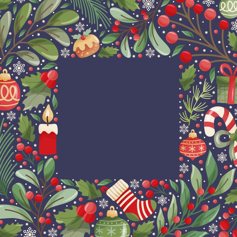 Winter Element With Floral Colorful Flat Border Background vector