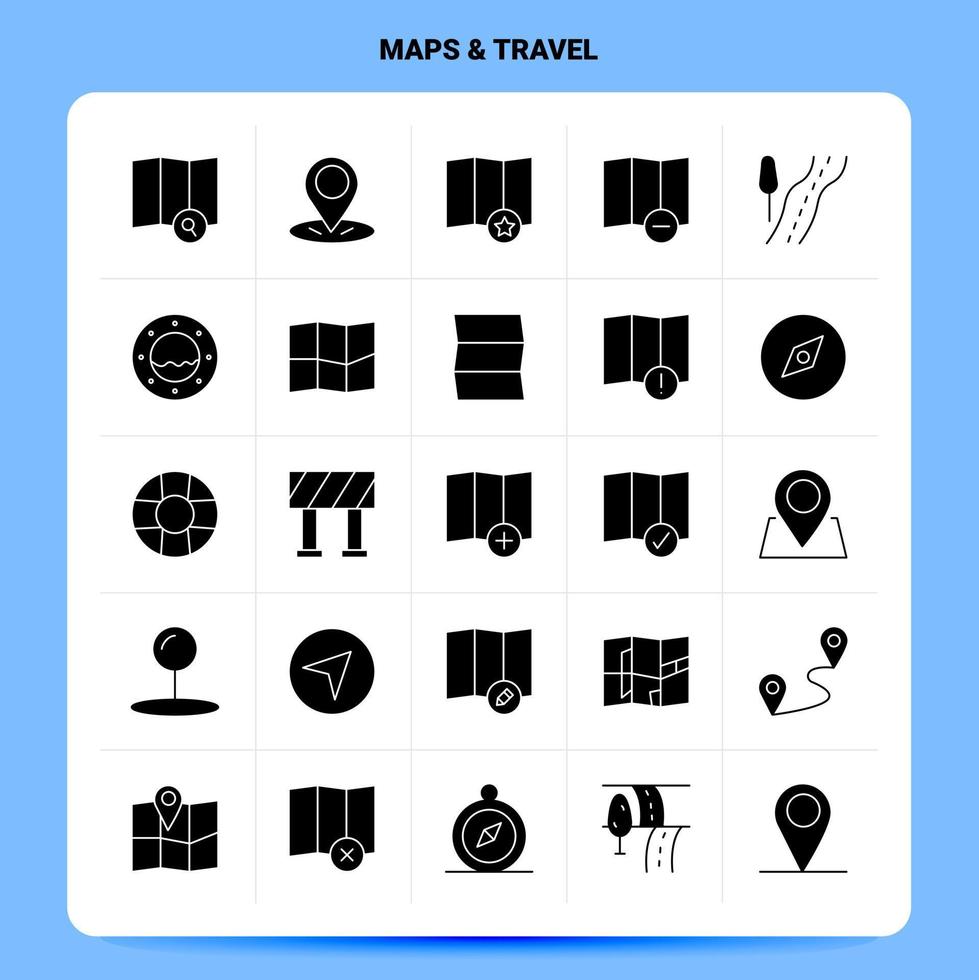 conjunto de iconos de viaje de 25 mapas sólidos diseño de estilo de glifo vectorial conjunto de iconos negros diseño de ideas de negocios web y móvil ilustración vectorial vector