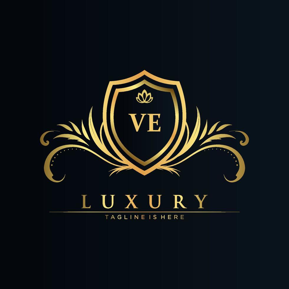 VE Letter Initial with Royal Template.elegant with crown logo vector, Creative Lettering Logo Vector Illustration.