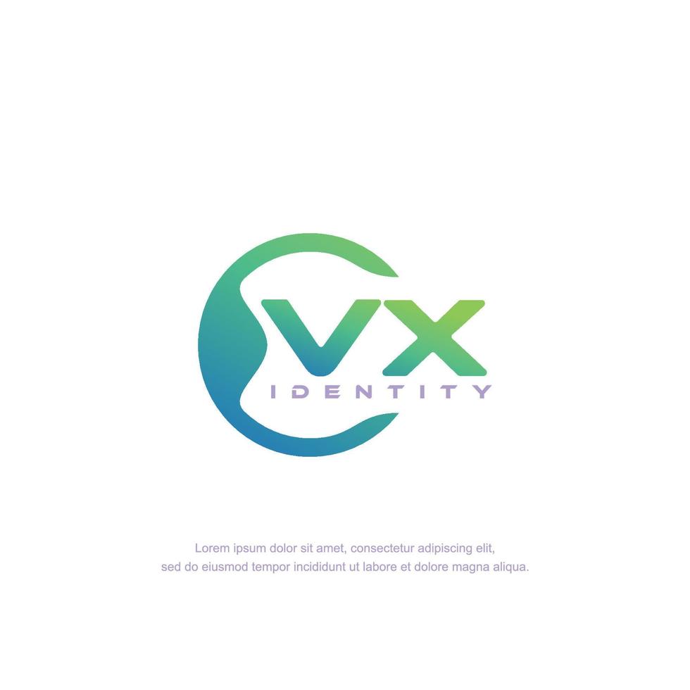 vector de plantilla de logotipo de línea circular de letra inicial vx con mezcla de color degradado