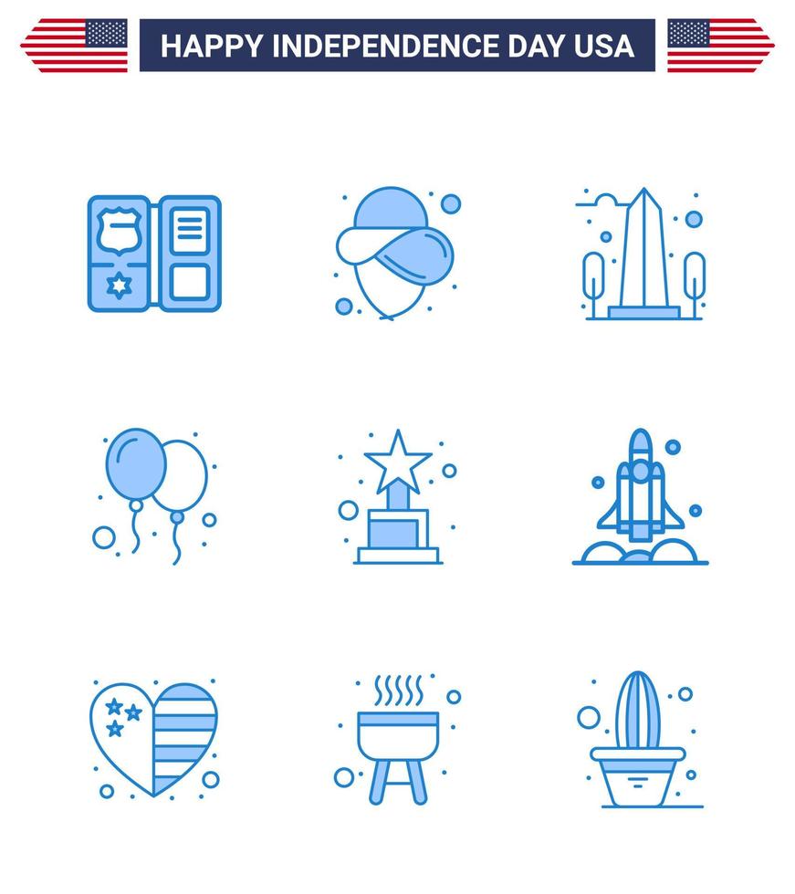 Editable Vector Line Pack of USA Day 9 Simple Blues of award party monument day balloons Editable USA Day Vector Design Elements