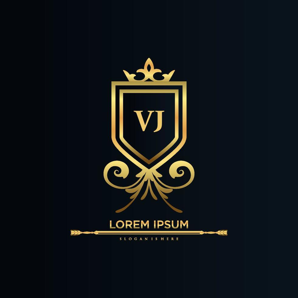 VJ Letter Initial with Royal Template.elegant with crown logo vector, Creative Lettering Logo Vector Illustration.