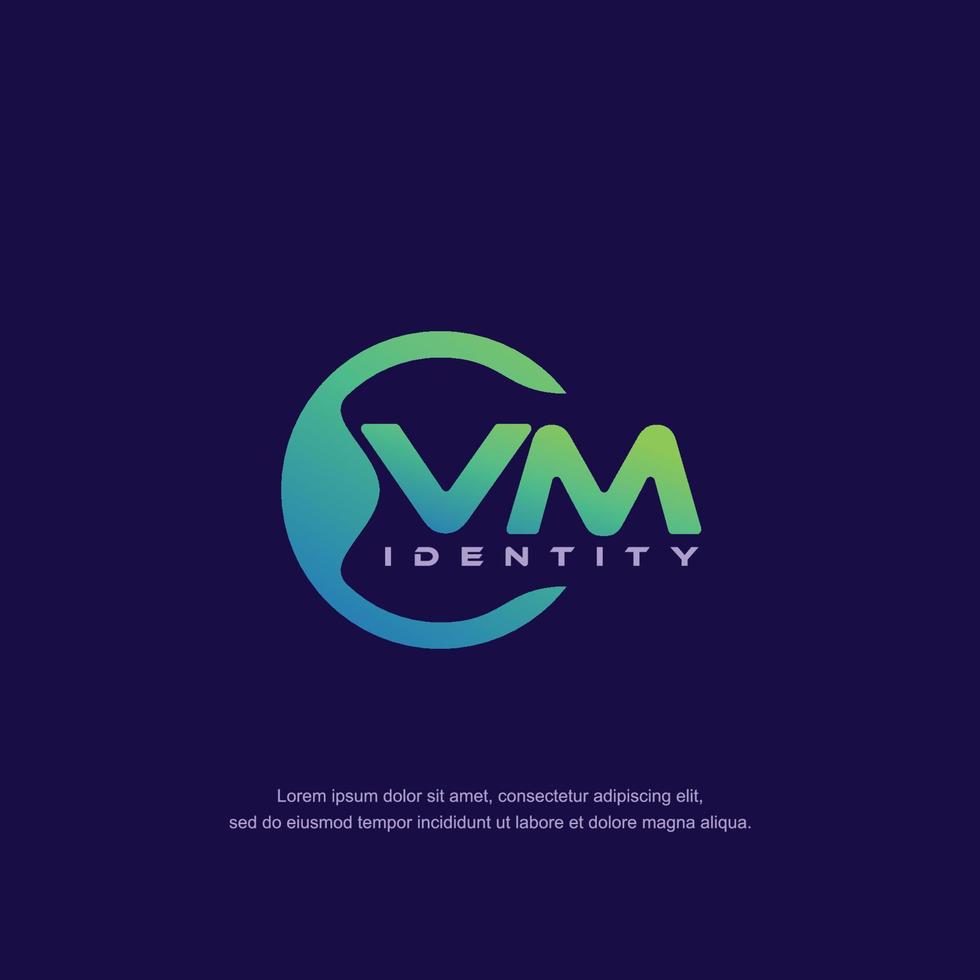 vector de plantilla de logotipo de línea circular de letra inicial vm con mezcla de color degradado