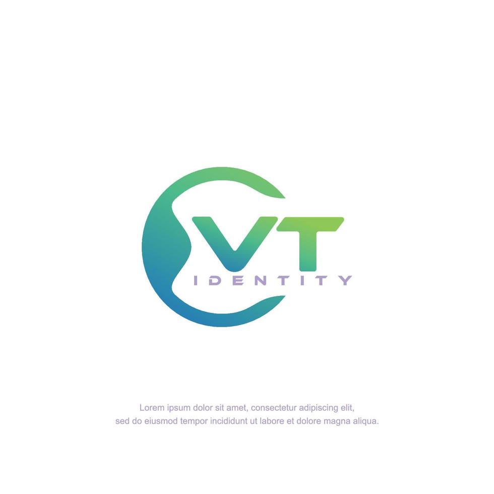 vector de plantilla de logotipo de línea circular de letra inicial vt con mezcla de color degradado