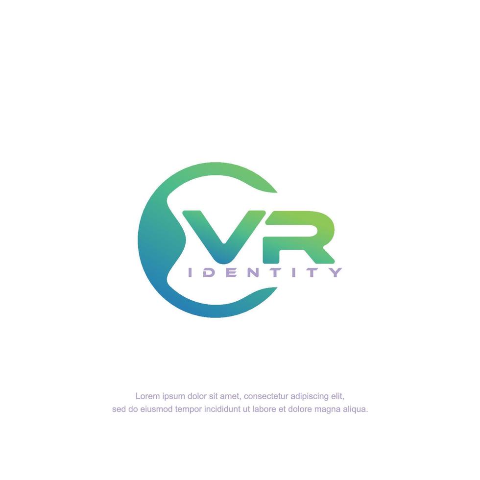 vector de plantilla de logotipo de línea circular de letra inicial vr con mezcla de color degradado