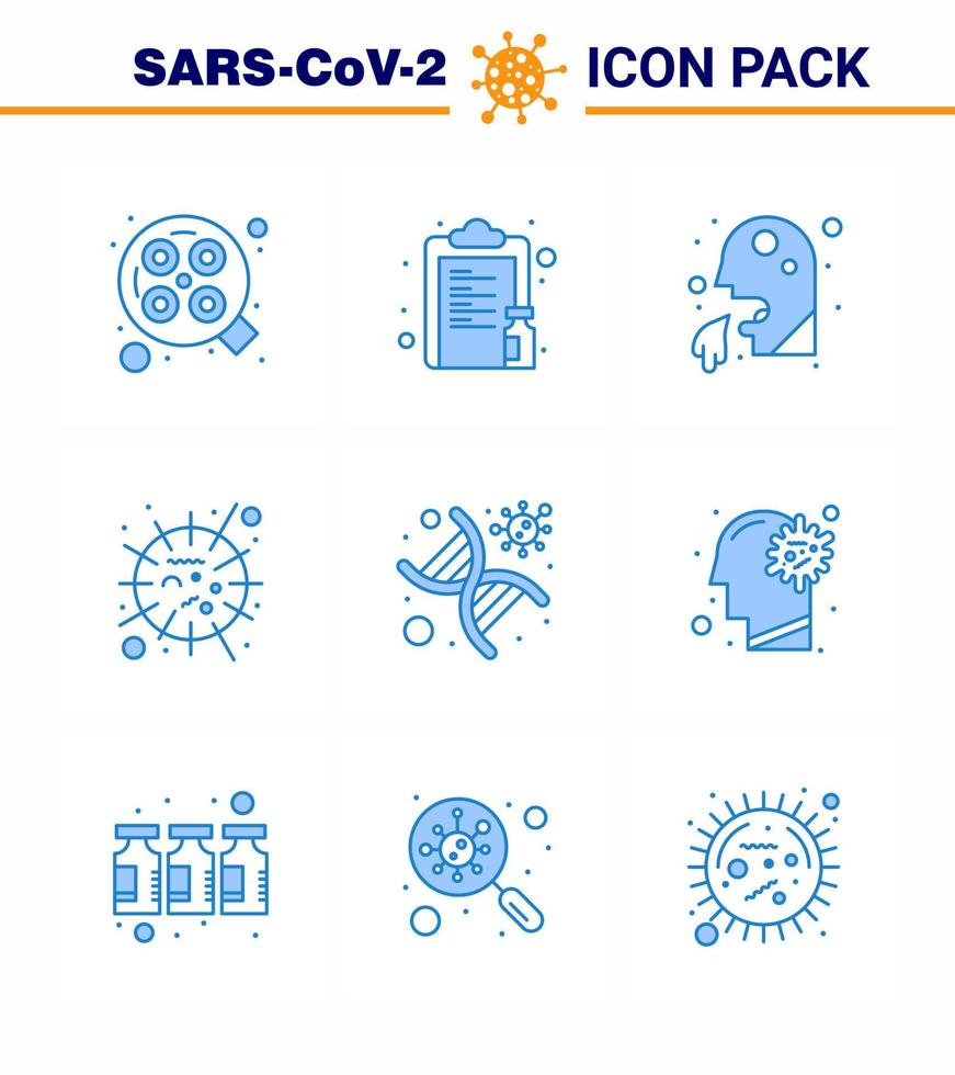 9 Blue Set of corona virus epidemic icons such as sars influenza paper flu man viral coronavirus 2019nov disease Vector Design Elements