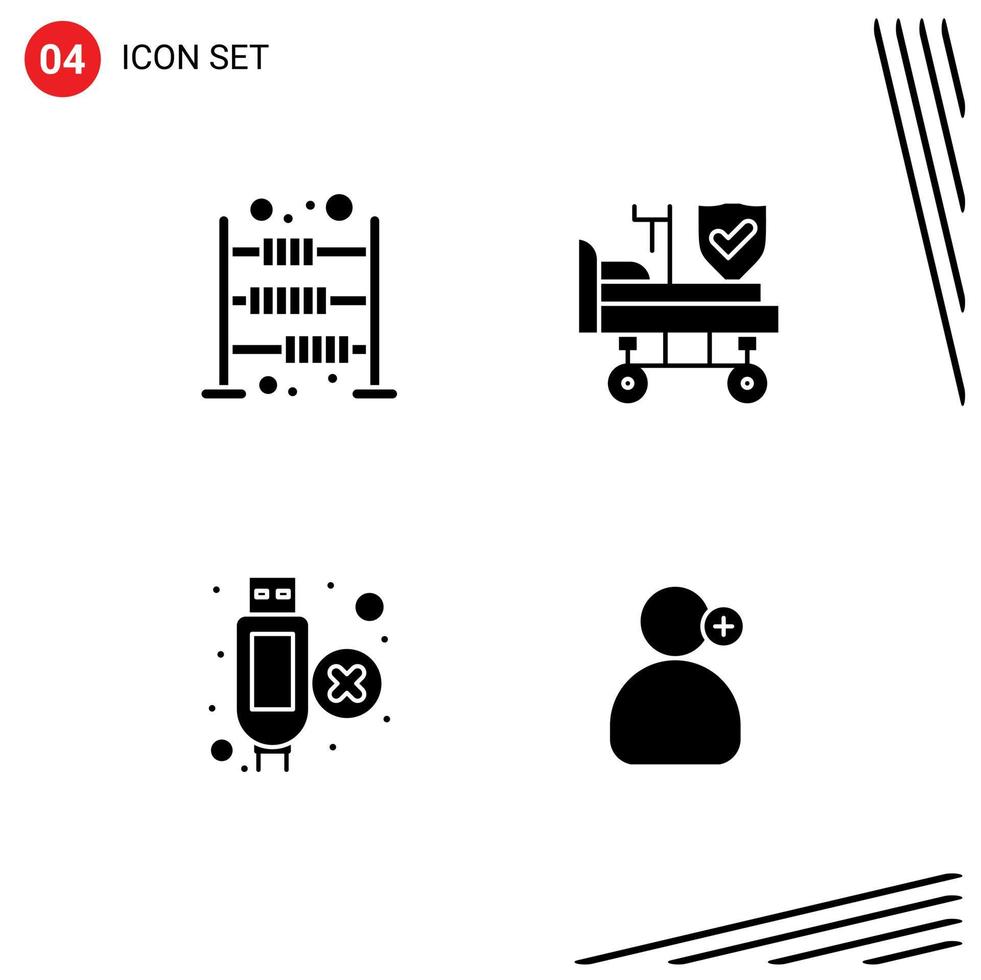 4 Universal Solid Glyphs Set for Web and Mobile Applications abacus extension finances wheels man Editable Vector Design Elements