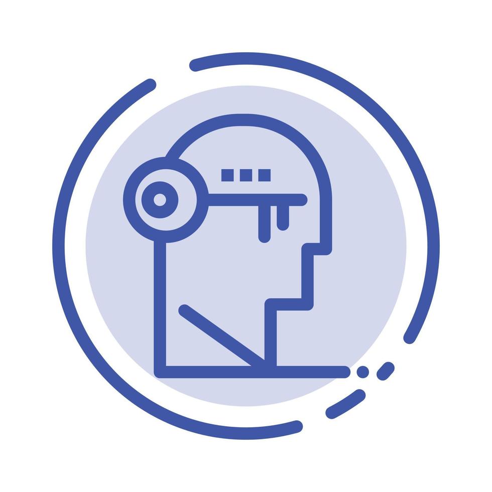 Brain Key Lock Mind Unlock Blue Dotted Line Line Icon vector