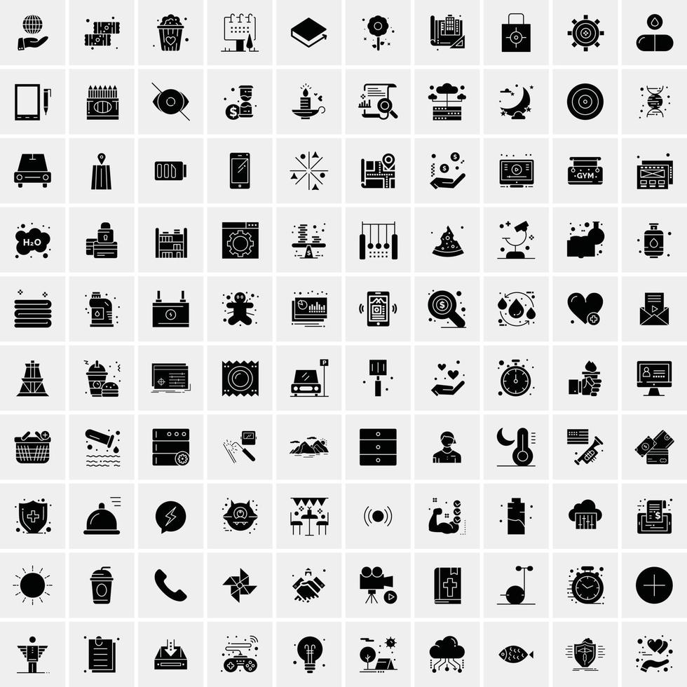 Set of 100 Business Solid Glyph icons vector