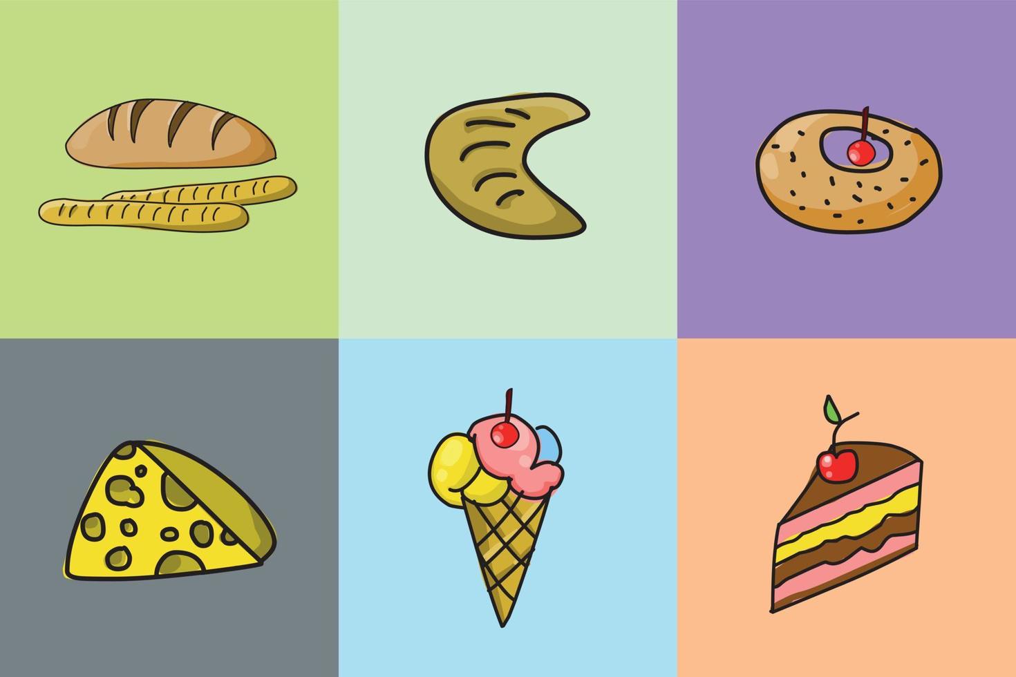 pastel y pan comida imágenes prediseñadas conjunto vector ilustración