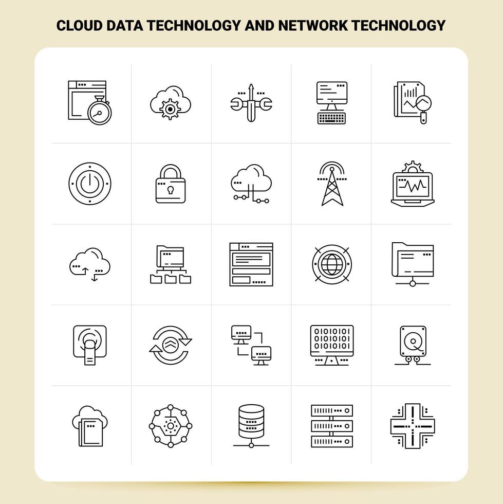 OutLine 25 Cloud Data Technology And Network Technology Icon set Vector Line Style Design Black Icons Set Linear pictogram pack Web and Mobile Business ideas design Vector Illustration