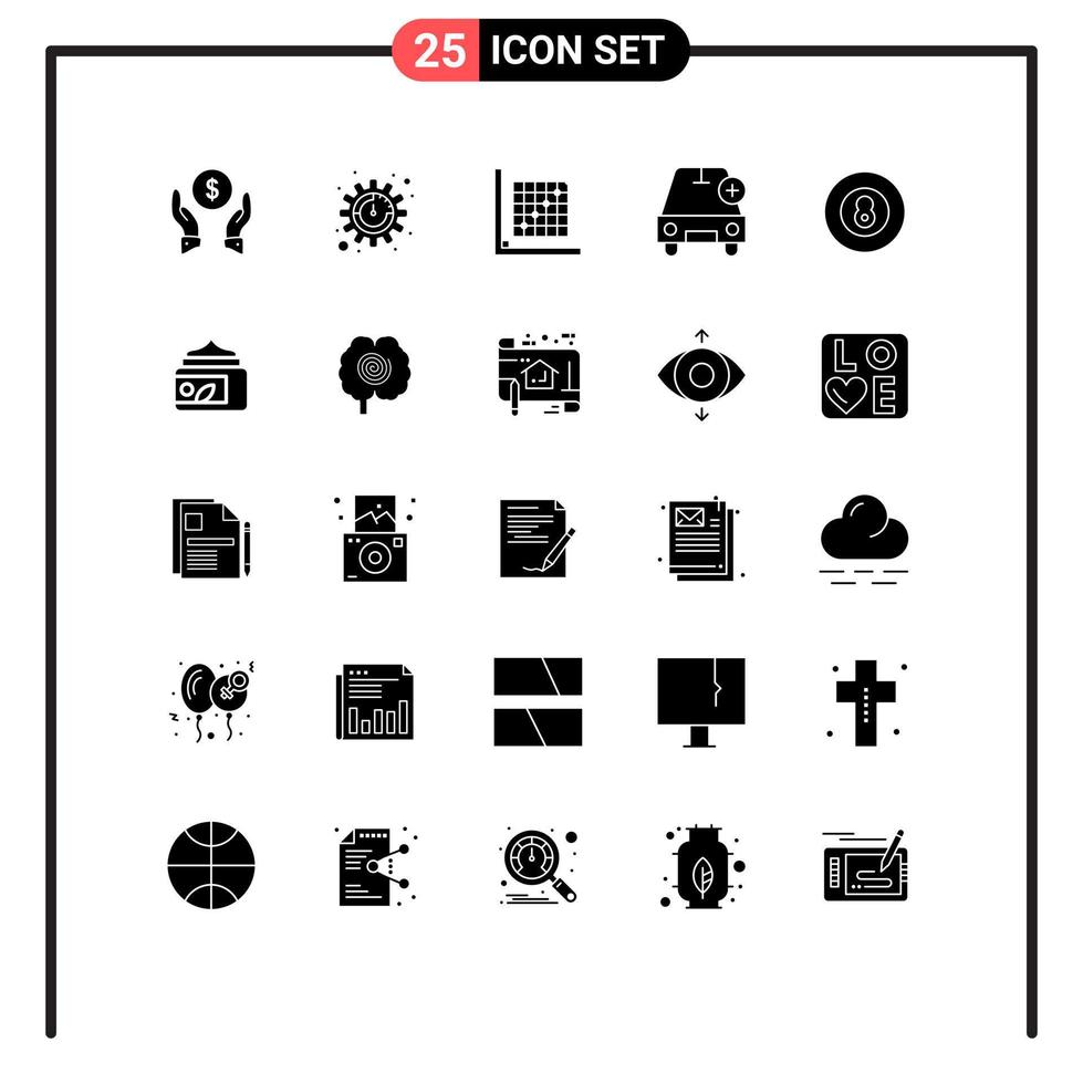 Group of 25 Modern Solid Glyphs Set for ball plus correction more add Editable Vector Design Elements