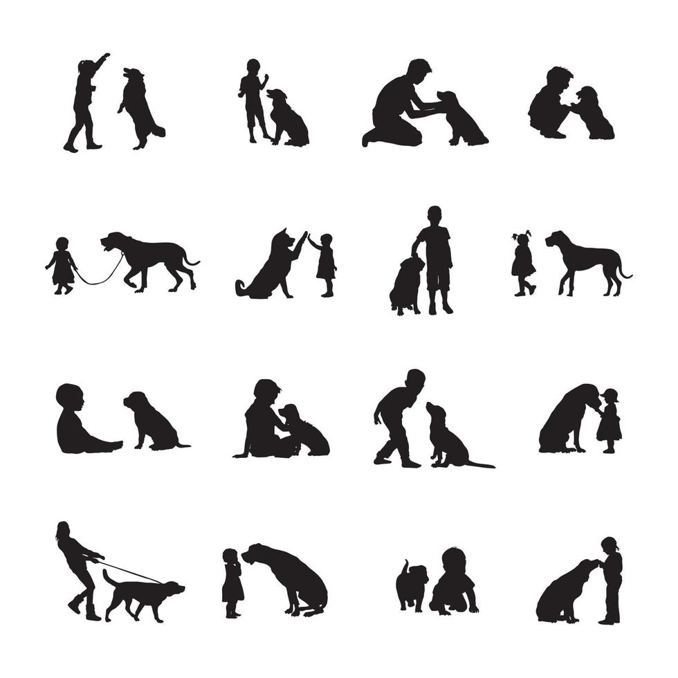Kids dogs silhouettes, Children dogs silhouettes vector