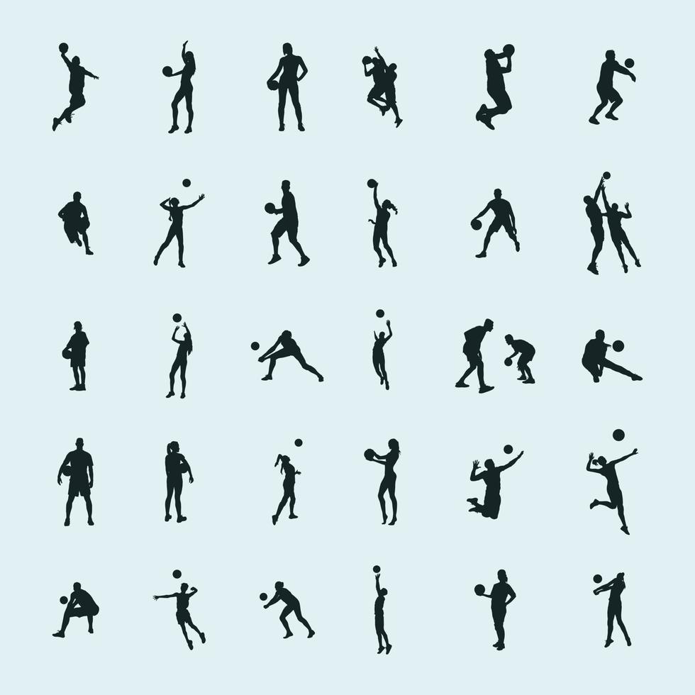 Volleyball player silhouettes, Volleyball player silhouette set vector