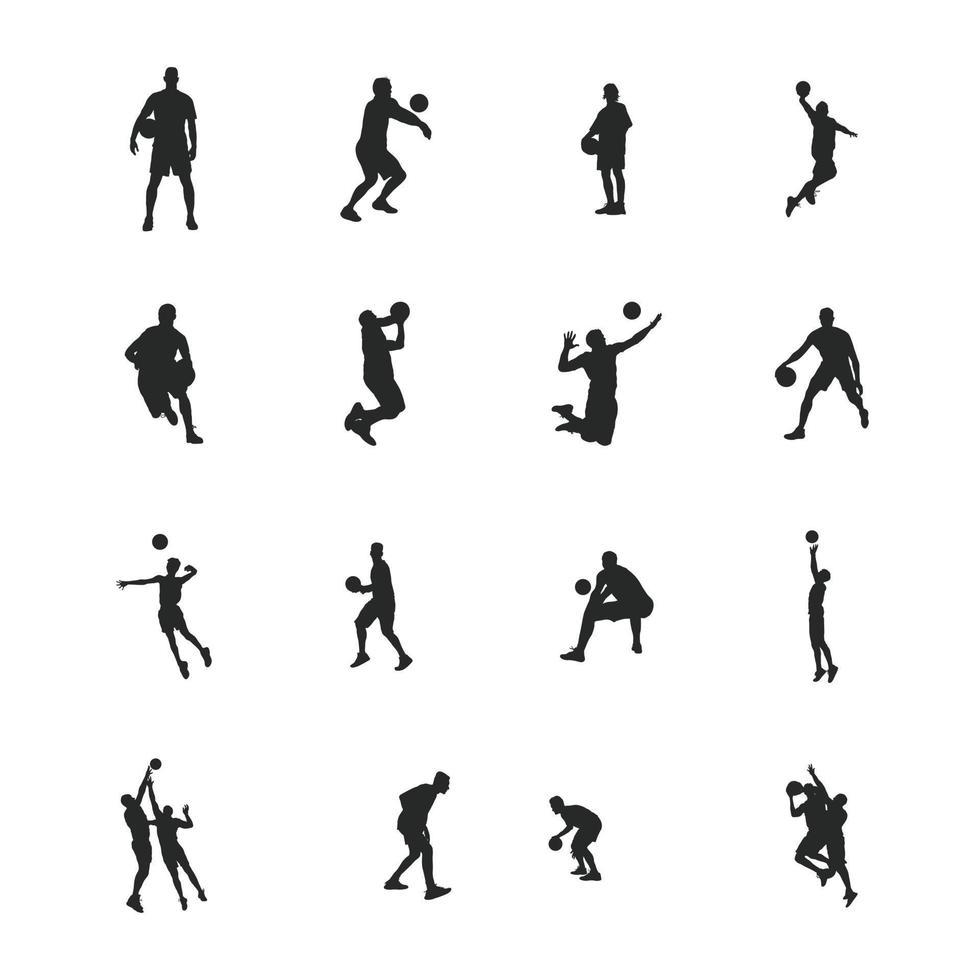 siluetas de jugador de voleibol de hombre, colección de siluetas de hombre de jugador de voleibol vector