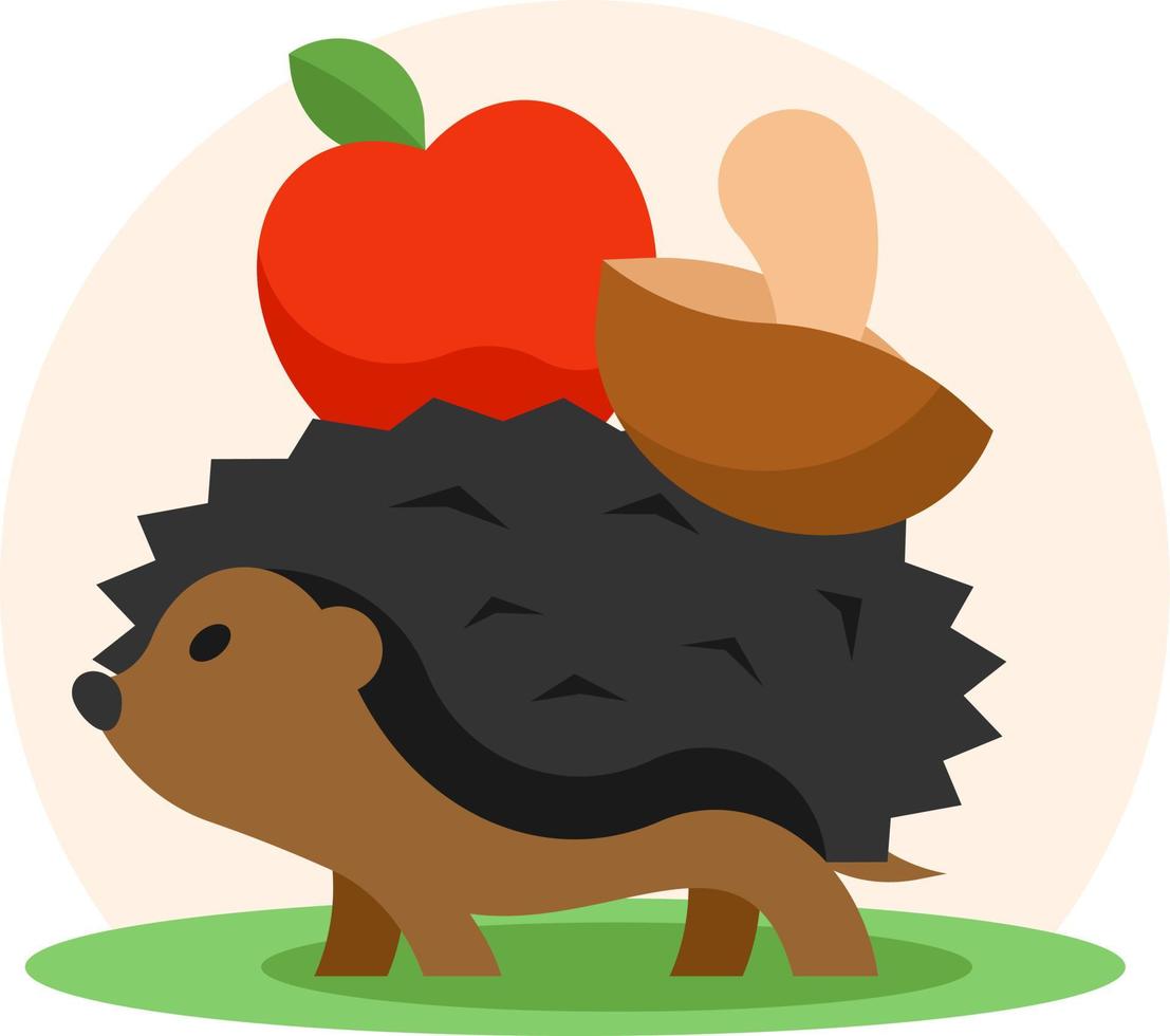 Hedgehog with apple and mushroom elements vector