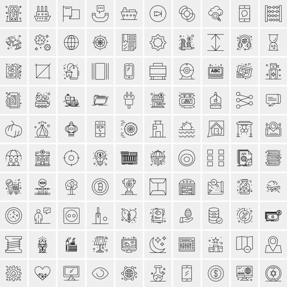 conjunto de 100 iconos de línea de negocios creativos vector