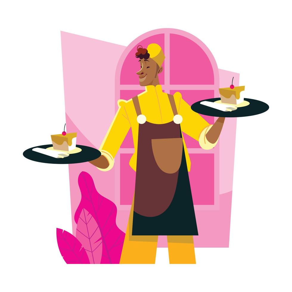 Food Server Serving Cakes vector
