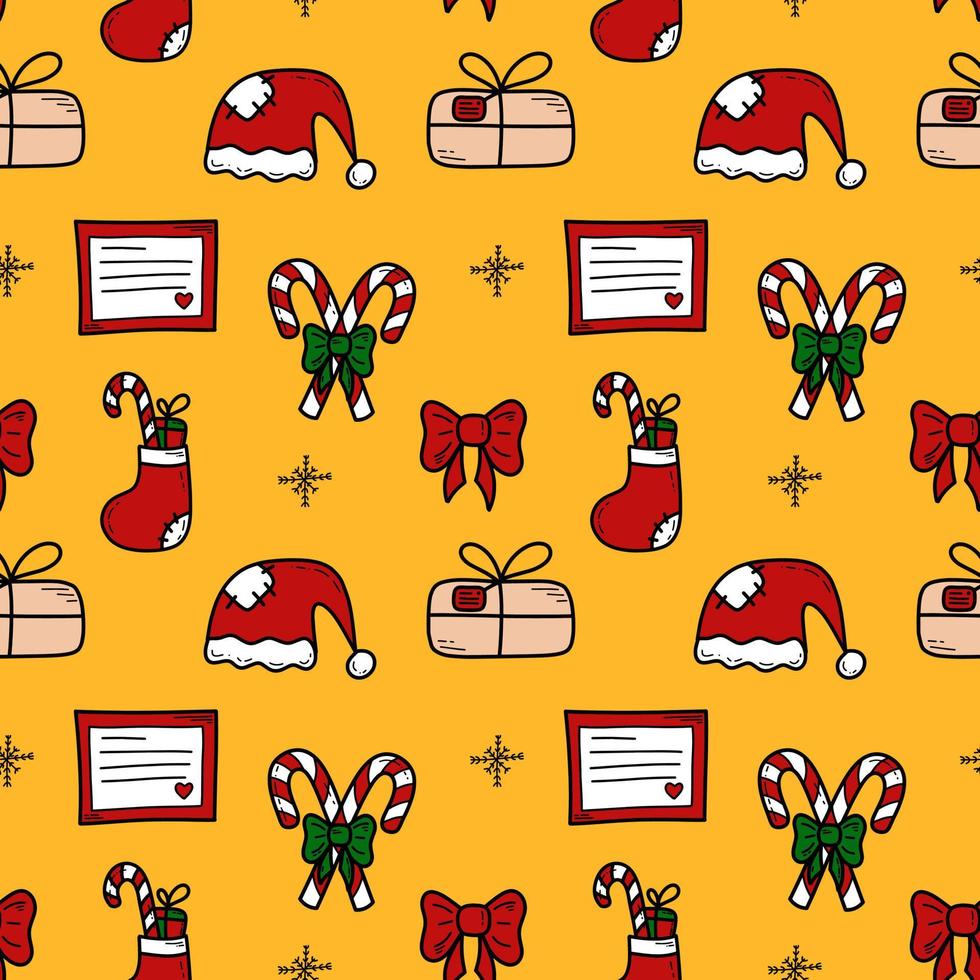 Doodle Christmas and new year vector seamless pattern