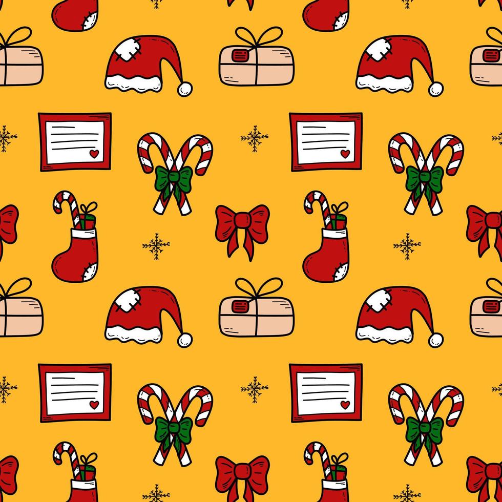 Doodle Christmas and new year vector seamless pattern