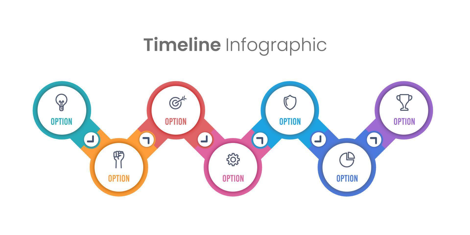 línea de tiempo de negocios. infografía 7 opciones con iconos. vector