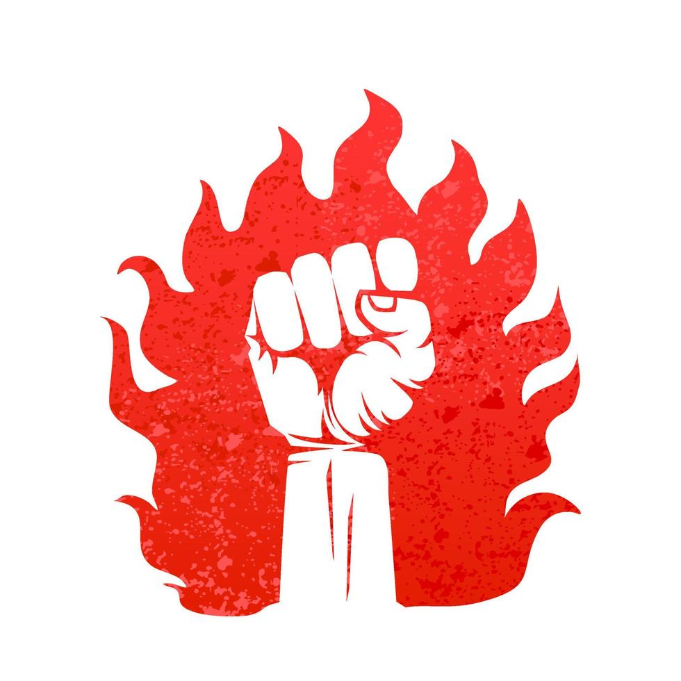 Hand raised with clenched fists with fire. vector