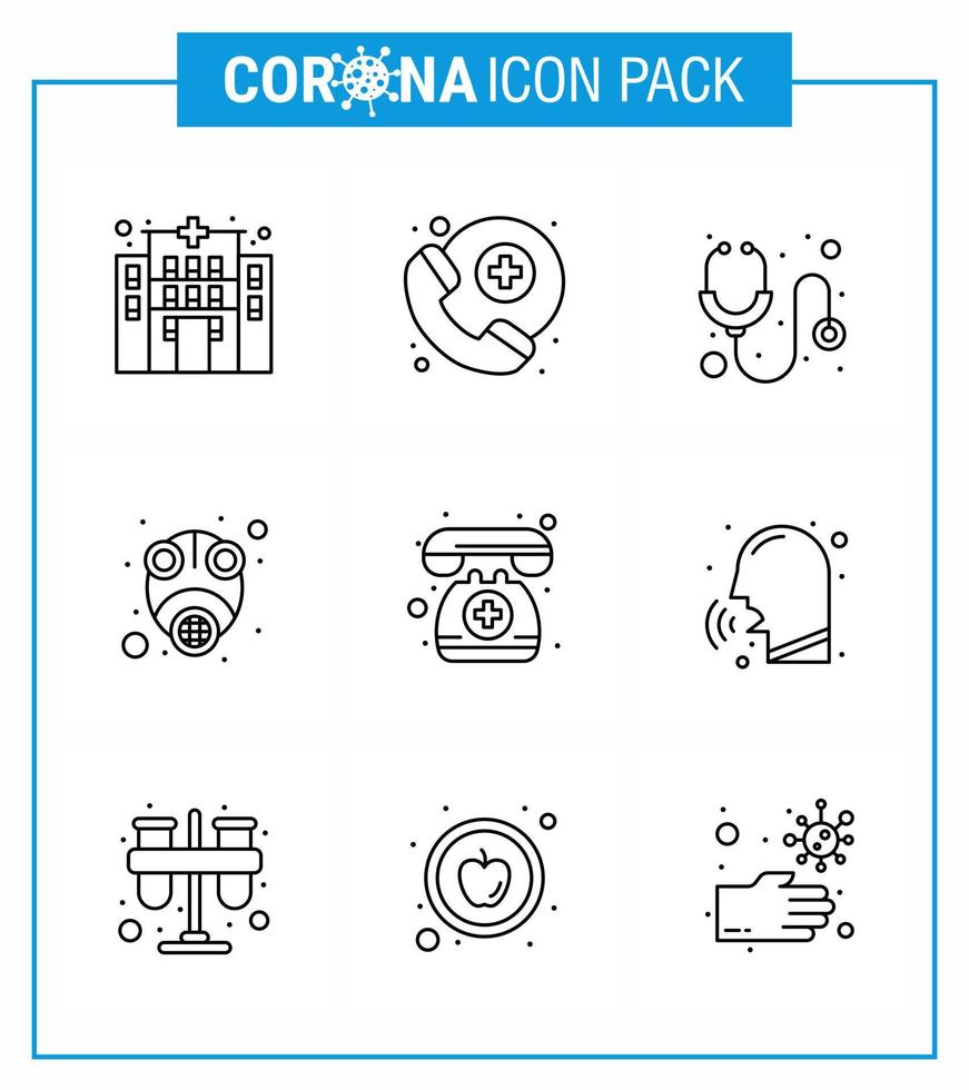 Coronavirus Prevention Set Icons 9 Line icon such as telephone doctor on call medical virus mask viral coronavirus 2019nov disease Vector Design Elements