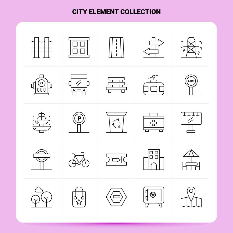 OutLine 25 City Element Collection Icon set Vector Line Style Design Black Icons Set Linear pictogram pack Web and Mobile Business ideas design Vector Illustration