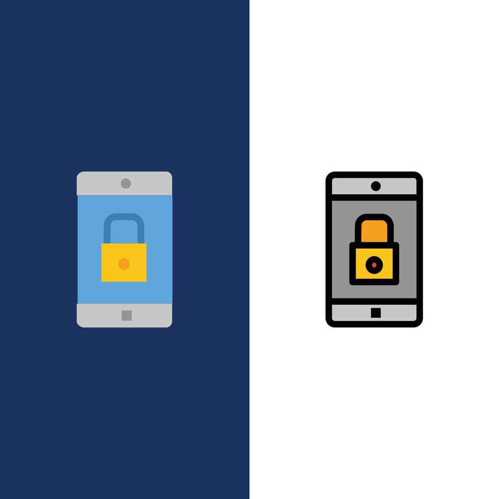 Application Lock Lock Application Mobile Mobile Application  Icons Flat and Line Filled Icon Set Vector Blue Background