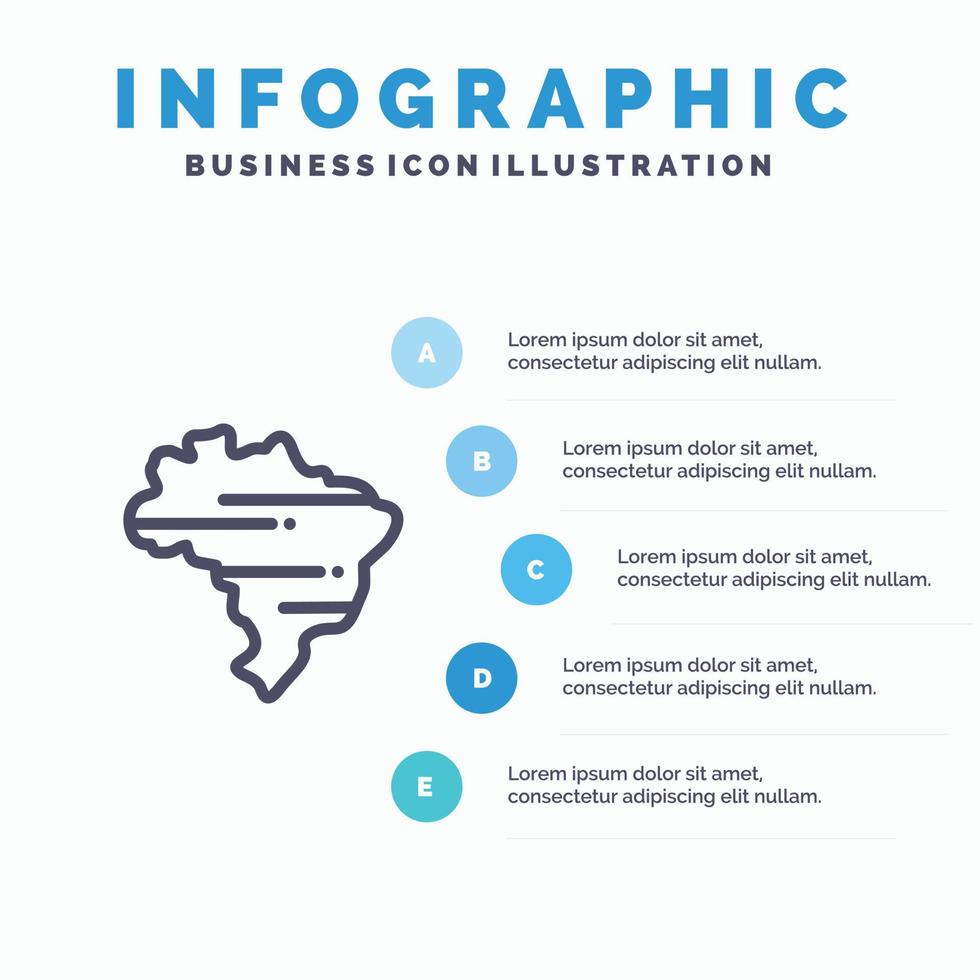 brasil mapa país azul infografía plantilla 5 pasos vector línea icono plantilla