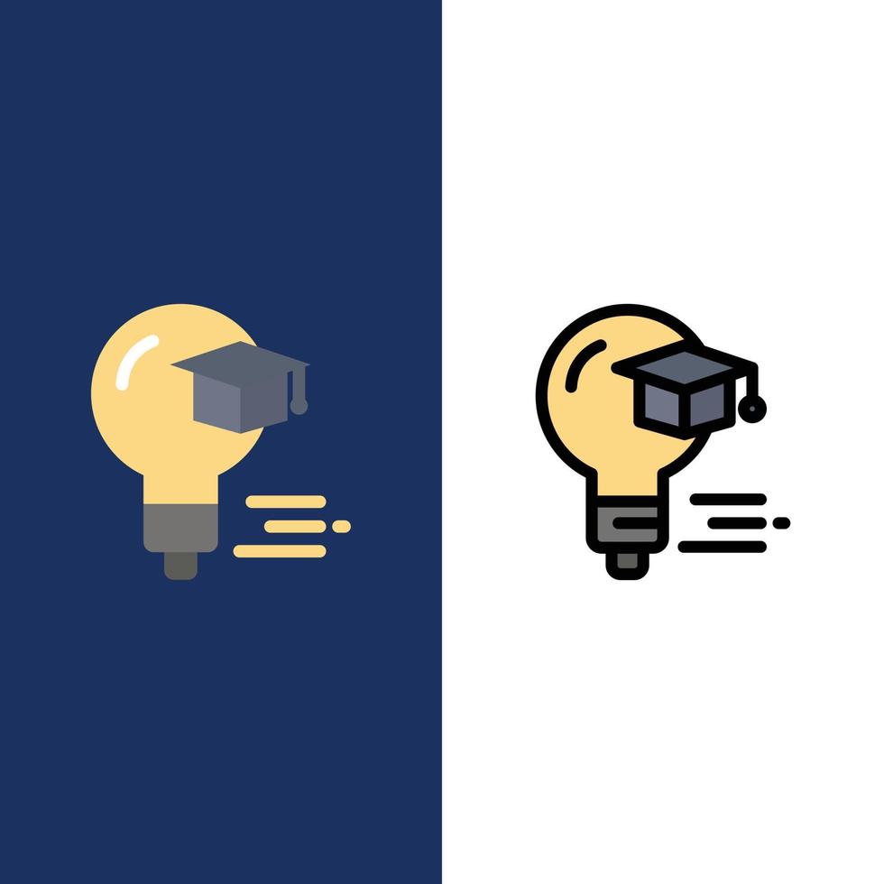Bulb Cap Education Graduation  Icons Flat and Line Filled Icon Set Vector Blue Background