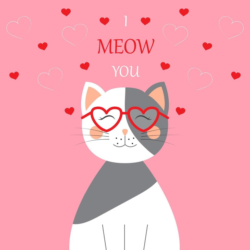 lindo gato de personaje de dibujos animados con la inscripción te maullo. diseño de tarjeta de san valentín. ilustración vectorial vector