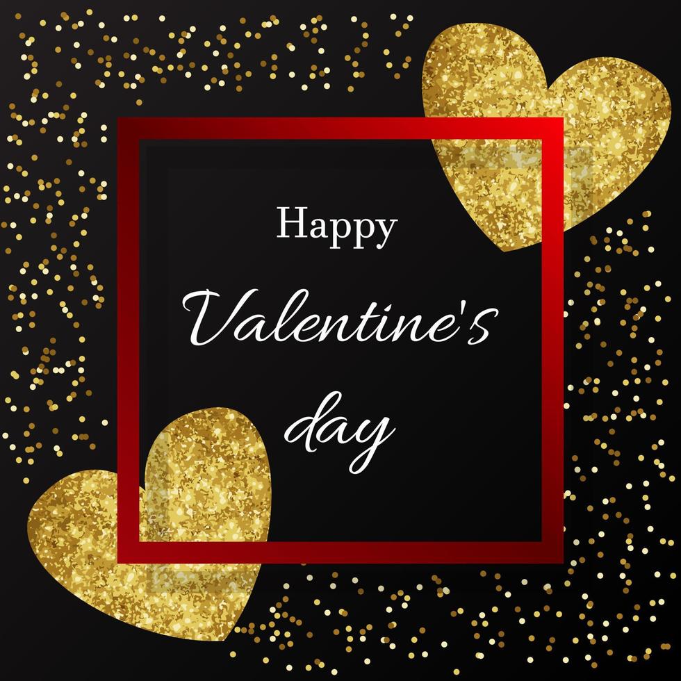 Happy Valentine's Day greeting card on golden heart background. Festive banner and poster. vector